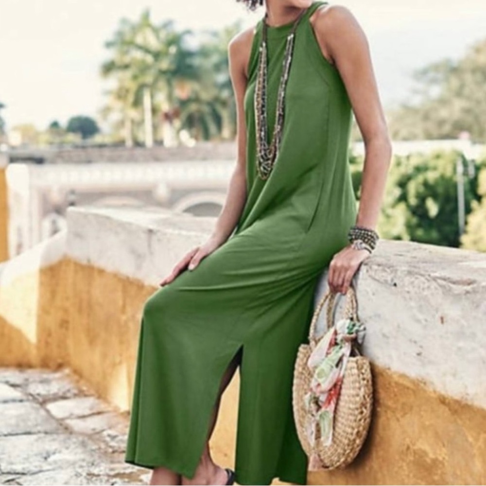 J Jill Green Halter Sleeveless Maxi Dress Large Petite $29